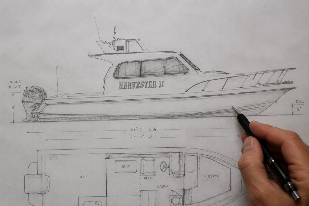 Harvester II lines plan and arrangement drawing